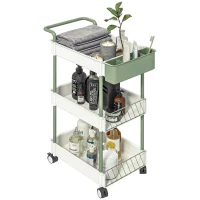 HOMCOM Trolley, 3 verdiepingen, hangmand, duwhandgreep, 4 wielen, metalen frame, wit, 50 x 29,4 x 77 cm(m-10)