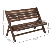 Outsunny Tuinbank voor 2 personen, rustiek ontwerp, inklapbaar, natuurlijk hout, 122 x 63 x 83 cm, gebrande afwerking(m-3)