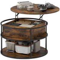 HOMCOM Ronde koffietafel met opklapbaar tafelblad, opbergruimte, zijplanken en stalen frame, bruin(m-10)