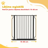 PawHut Poartă Extensibilă și Reglabilă pentru Câini, pentru Scări și Uși, din Oțel și ABS, 75-85x76 cm, Neagră(m-4)