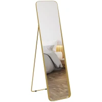 HOMCOM Passpiegel, vrijstaand, kantelbaar, metalen frame, MDF, 160 x 40 cm, goudkleurig(m-11)
