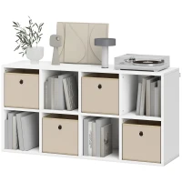 HOMCOM Estantería de 8 Cubos con 4 Cajones de Tela Horizontal o Vertical para Salón Dormitorio 105,9x30x53,7 cm Blanco y Beige(m-11)
