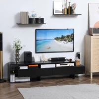 HOMCOM Mobile Porta TV Moderno con 2 Mensole in Legno, Vani Aperti e Armadietti, Nero(m-10)