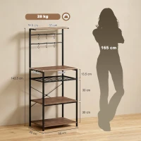 HOMCOM Scaffale Cucina a 5 Livelli Stile Industriale con 6 Ganci e Portabottiglie, Noce(m-3)