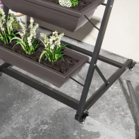 Outsunny 5-laags plantenrek, 145 cm hoog bloementoren met wieltjes en potten, stalen plantenplanken Bruin(m-9)