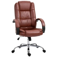Vinsetto Office Chair, PU Leather Desk Chair with 13cm Soft Padded Seat and Backrest, Swivel Chair with Adjustable Height and Rolling Wheels, Brown(m-10)