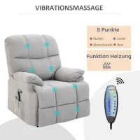 HOMCOM massagestoel opstahulp relaxstoel met verwarmingsfunctie verstelbare hoek USB afstandsbediening kort pluche grijs 83 x 95 x 105 cm(m-6)