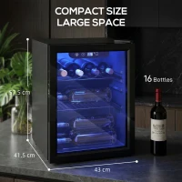 HOMCOM 16 Bottle Wine Cooler, 48 Litre Capacity, 4-16°C Tabletop Counter Drinks Wine Fridge with Glass Door, LED Light, Black(m-4)