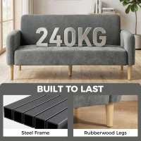 HOMCOM 2 Seater Sofa, Velvet Small Couch with 20cm Thick Padding, Wide and Deep Seat, Grey(m-7)