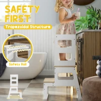 AIYAPLAY 2-in-1 Toddler Tower with Chalkboard, Safety Rail for Kitchen, Counter, Bathroom, Sink, White(m-6)