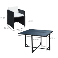 Outsunny Set Mobili da Giardino 5pz Set Tavolo da Pranzo con 4 Sedie con Cuscini Combinabili a Rettangolo, Nero, 109x109x72 cm(m-3)