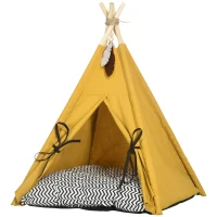 PawHut Kattengrot Kattentent Huisdierbed Tipi Design Kattenhuis Geel(m-10)