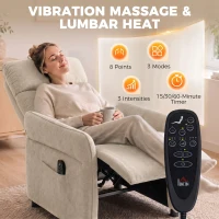 HOMCOM Recliner Armchair, Push Back Recliner Chair with Massage & Heat, Adjustable Armrests, Dual Side Pockets, Beige(m-4)