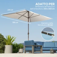 Outsunny Telo di Ricambio per Ombrellone Rettangolare 3x2 m a 6 Stecche, Poliestere Anti UV 50+, Beige(m-5)