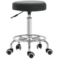 Vinsetto Round Rolling Stool, PU Leather Height Adjustable Stool Chair with Wheels and Swivel Seat for Salon, Massage, Spa, Home Kitchen, Black(m-1)
