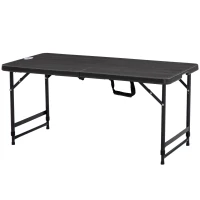 Outsunny buitentafel, tuintafel, voor 4 personen, opvouwbaar, in hoogte verstelbaar, houtlook, grijs+zwart, 118 x 60 x 74 cm(m-10)