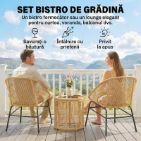 Outsunny Set Bistro cu 3 Piese, Set de Terasă din Ratan pe și Oțel, Bej(m-4)