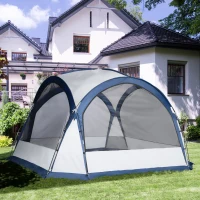 Outsunny Tente de camping dôme familiale pour 6-8 personnes avec 4 portes en filet zippées, tissu Oxford amovible, crochet pour lampe, sac de transport dim. 350L x 350l x 230H cm - blanc et bleu(m-10)