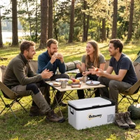 Outsunny Nevera Portátil Eléctrica 18L 12/24V hasta -20℃ Nevera y Congelador de Compresor para Coche con Doble Zona Luz LED Asas Plegables Bajo Consumo Energético para Camping 58,5x33,5x29,2 cm Blanco(m-9)
