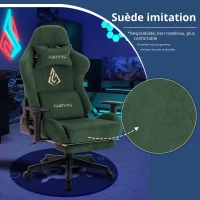 Fauteuil gaming avec repose-pieds, similicuir respirant, réglable en hauteur avec vérin à gaz, pivotant, 70x70x135 cm, Vert(m-7)