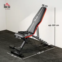 HOMCOM Banco de Musculación Plegable con Respaldo y Asiento Ajustables Extensión de Pierna Cojín de Predicador Banda Negro(m-3)