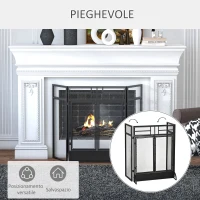 HOMCOM Parascintille Pieghevole a 3 Pannelli con Doppia Porta in Metallo, 120x11.5x79 cm, Nero(m-5)