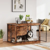 PawHut Dog Crate Furniture with Openable Top, Two Doors, for Extra Large Dogs, Rustic Brown(m-11)