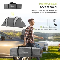 Outsunny Tente de camping familiale 4-5 personnes avec 2 chambres 3 fenêtre, sac de transport, étanche, dim. 450L x 220l x 180Hcm(m-7)