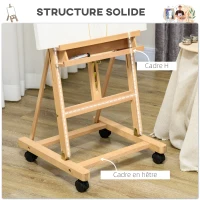 Vinsetto Chevalet d'artiste sur roulettes pliable en bois de hêtre pour toiles à peindre jusqu'à 118 cm bois naturel(m-5)