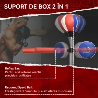 SPORTNOW Sac de Box pe Podea cu Bară Rotativă, Speedball și Țintă, din Oțel, HDPE și PU, 80.5x48x163-205 cm(m-4)