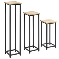 Outsunny set van 3 plantenstandaards, stapelbare bloemenkrukken voor tuinbalkon(m-10)