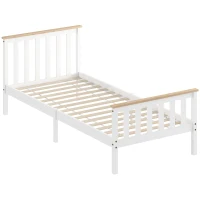 HOMCOM Eenpersoons-bedframe, houten bedframe, opbergruimte onder, natuurhout, wit(m-1)