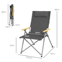 Outsunny Campingstoel Klapstoel Buitenstoel, weerbestendig, incl. Draagtas, 74 x 59,5 x 98 cm, Grijs(m-3)