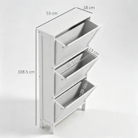 HOMCOM Narrow Shoe Cabinet with 3 Flip Drawers - White(m-3)