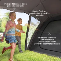 Outsunny Tente de camping familiale pour 4-6 personnes, tente tunnel imperméable 3000 mm avec 2 portes, sac de transport, noir(m-6)