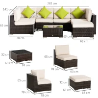 Outsunny Mobili da Giardino in Rattan e Alluminio Set 8 Pezzi, Salotto da Giardino Componibile con Divani e Tavolino da Esterno(m-3)