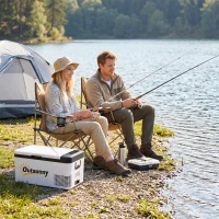 Outsunny Nevera Portátil Eléctrica 18L 12/24V hasta -20℃ Nevera y Congelador de Compresor para Coche con Doble Zona Luz LED Asas Plegables Bajo Consumo Energético para Camping 58,5x33,5x29,2 cm Blanco(m-8)