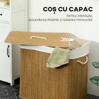 HOMCOM Coș pentru Rufe din Bambus cu Capac, 144L, 3 Compartimente, Sac Detașabil și Lavabil, Mânere, Maro(m-5)