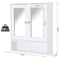 kleankin spiegelkast, wandkast met 3 opbergvakken, make-upkast, MDF, wit, 56 x 13 x 58 cm(m-3)