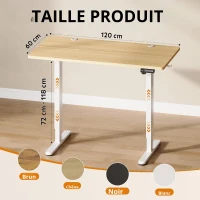 Bureau réglable en hauteur électrique, moteur silencieux avec mémoire 3 positions et système anti-collision, 120 × 60 cm, 120x60x72-118 cm, coloris chêne(m-3)