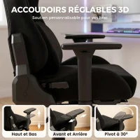 HOMCOM Chaise Gaming Ergonomique Massante et Coussin Lombaire Chauffant, Fauteuil Gaming Inclinable en Lin, Accoudoirs 3D, Noir(m-5)