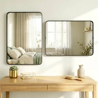 HOMCOM Rectangular Wall Mirror, 90 x 60 cm Wall Mounted Bathroom Mirror with Aluminium Alloy Frame and Tempered Glass, Black(m-8)
