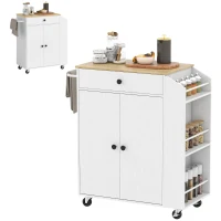 HOMCOM Keukentrolley met lade, kastvak, kruidenrek, handdoekstang,  82 x 38 x 86,5 cm, Wit/Eiken(m-11)