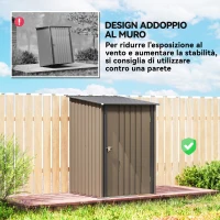 Outsunny Casetta da Giardino Porta Attrezzi in Acciaio Galvanizzato con Porta, 100x104x160 cm, Marrone e Grigio Scuro(m-4)