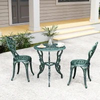 Outsunny Set 3 Pezzi Stile Vintage, Tavolo e 2 Sedie da Giardino in Alluminio, Colore Verde Antico, Decorazioni Floreali(m-6)
