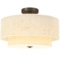 HOMCOM Plafondlamp, hanglamp met dubbele linnen lampenkappen, Crème-wit(m-11)