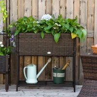Outsunny Fioriera Effetto Vimini con Ripiano Marrone (70cm x 30cm x 70cm)(m-2)
