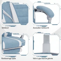 HOMCOM Chaise gaming, fauteuil gaming ergonomique avec repose-pieds, hauteur réglable, dossier inclinable, 63x63x123cm, bleu(m-7)