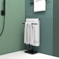 HOMCOM Toallero de Pie de Metal Toallero Escalera de Baño con 2 Barras en Forma de T Estilo Moderno 50x18,5x85 cm Negro(m-6)