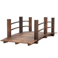 Outsunny 1.5M Wooden Garden Bridge Lawn Décor Stained Finish Arc Outdoor Pond Walkway w/ Railings Water Yard Decoration(m-10)